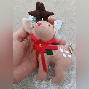 Vintage Cloth Plush Reindeer Ornament NEW